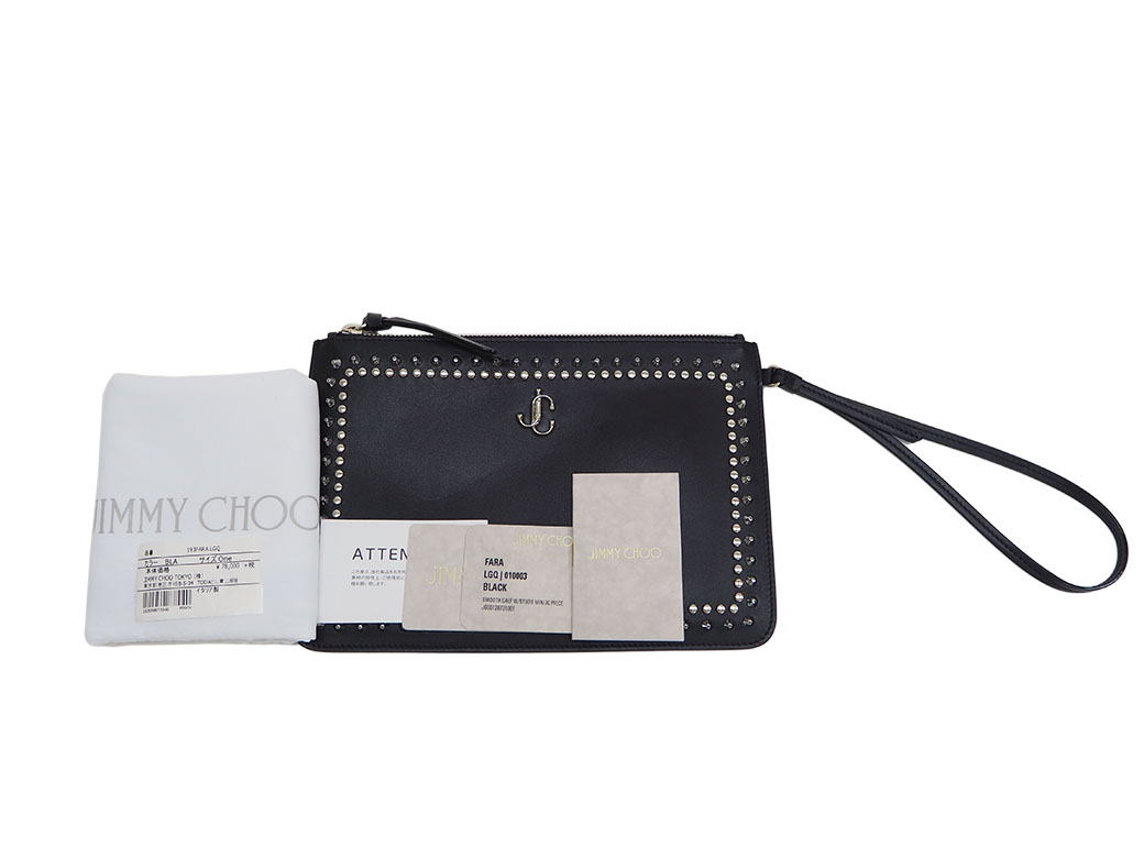 美品★ JIMMY CHOO FARA スタッズ クラッチバッグ JCロゴ 黒 JIMMY CHOO（ジミーチュウ） FARA JCロゴ クラッチバッグ ブラック