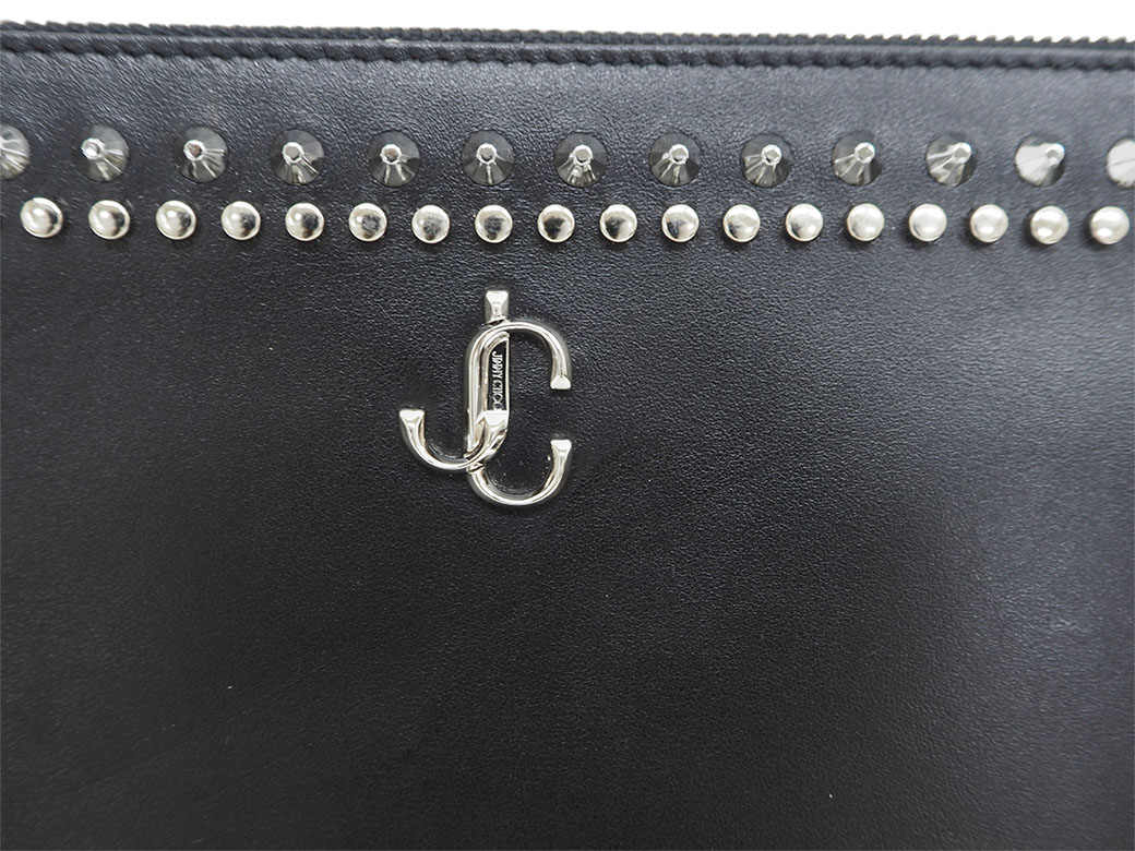 美品★ JIMMY CHOO FARA スタッズ クラッチバッグ JCロゴ 黒 JIMMY CHOO（ジミーチュウ） FARA JCロゴ クラッチバッグ ブラック