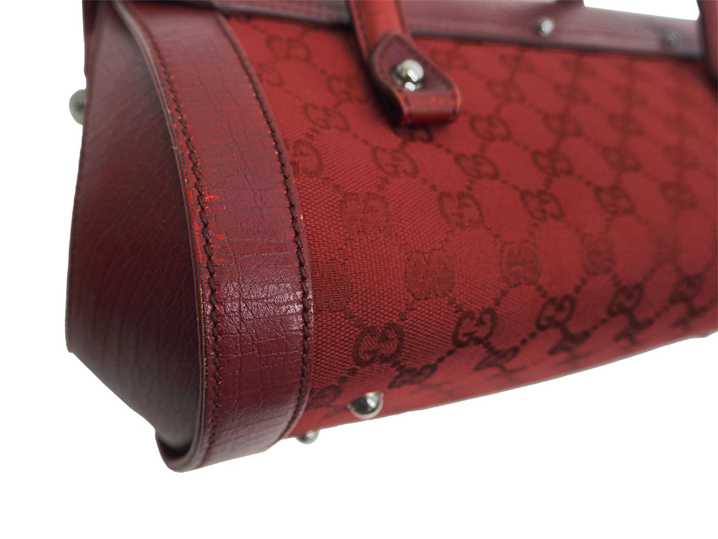 【希少・美品】GUCCI バンブー ハンドバッグ 赤 GGキャンバス グッチ GGキャンバス バンブー ハンドバッグ レッド 111713