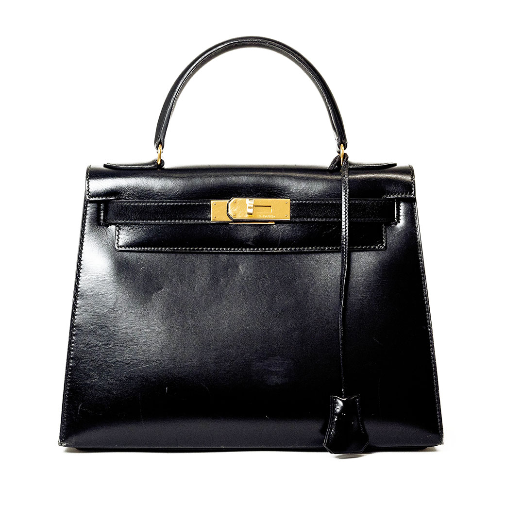 HERMES エルメス ケリー28外縫い ボックスカーフ ブラック ○Z刻印 （1996年製） ゴールド金具 2WAY ハンドバッグ ショルダーバッグ レディース ヴィンテージバッグ 黒 Ginza Class Luxury Shop エルメス ケリーミニ/外縫い ブラック ボックスカーフ シルバー金具