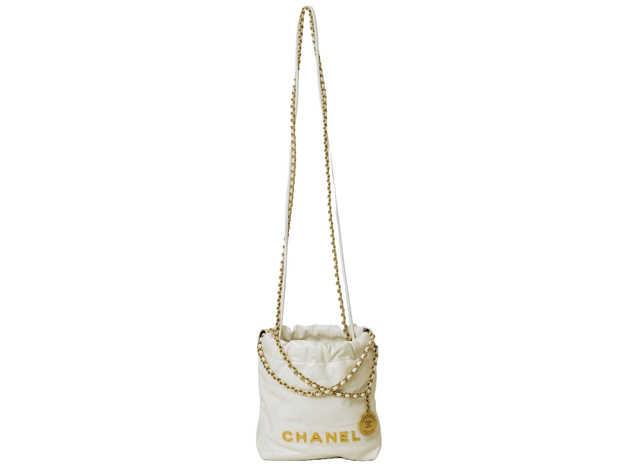 CHANEL ホワイト ミニバッグ Chanel 25 mini handbag, Grained calfskin & gold-tone metal, white