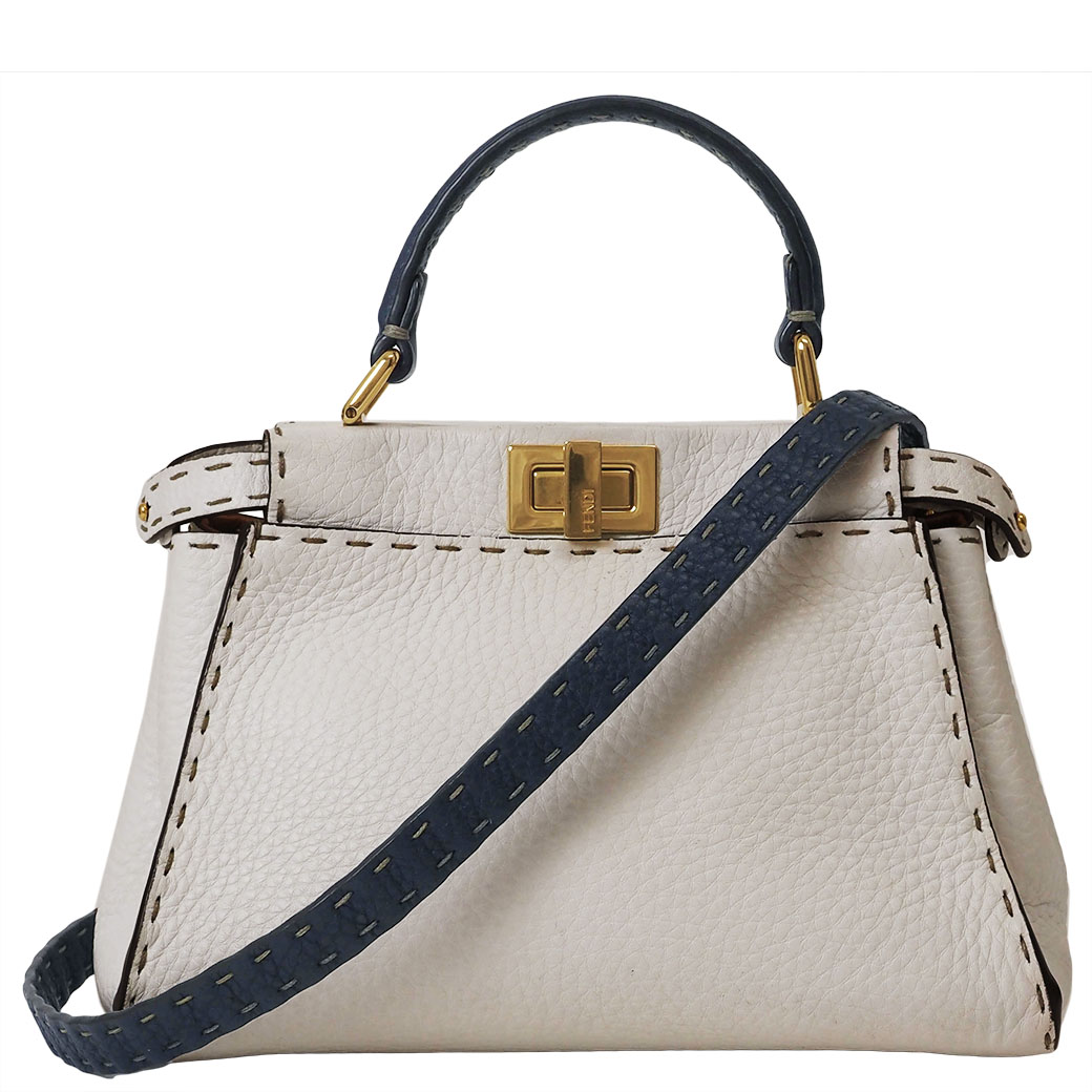 FENDI ピーカブーミニスモールセレリア レザーハンドバッグホワイト