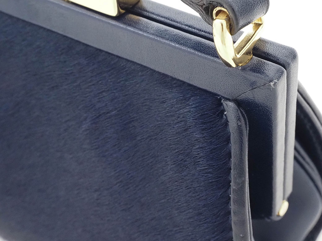 GUCCI ハンドバッグ　がま口　ハラコ　ブラック　シルバー金具　冠婚葬祭 GUCCI（グッチ） バッグ 中古 ショルダー バッグ レディース ハラコ