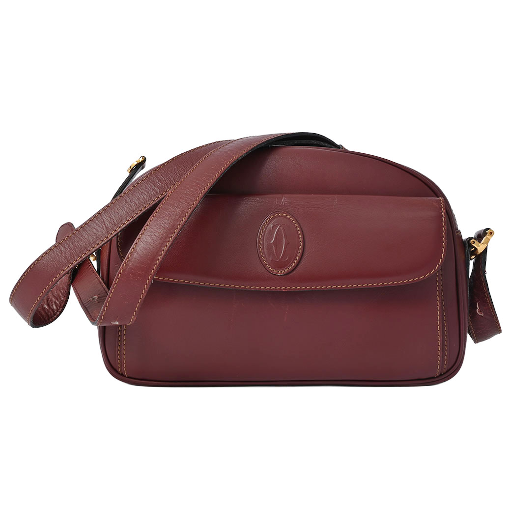 Cartier カルティエ ショルダーバッグ ヴィンテージ ボルドー Cartier カルティエ ショルダーバッグ ボルドー ロゴ レザー