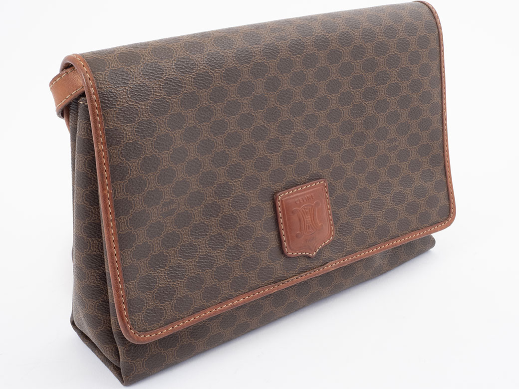 CELINE（セリーヌ） マカダム フラップ ショルダーバッグ PVCxレザー