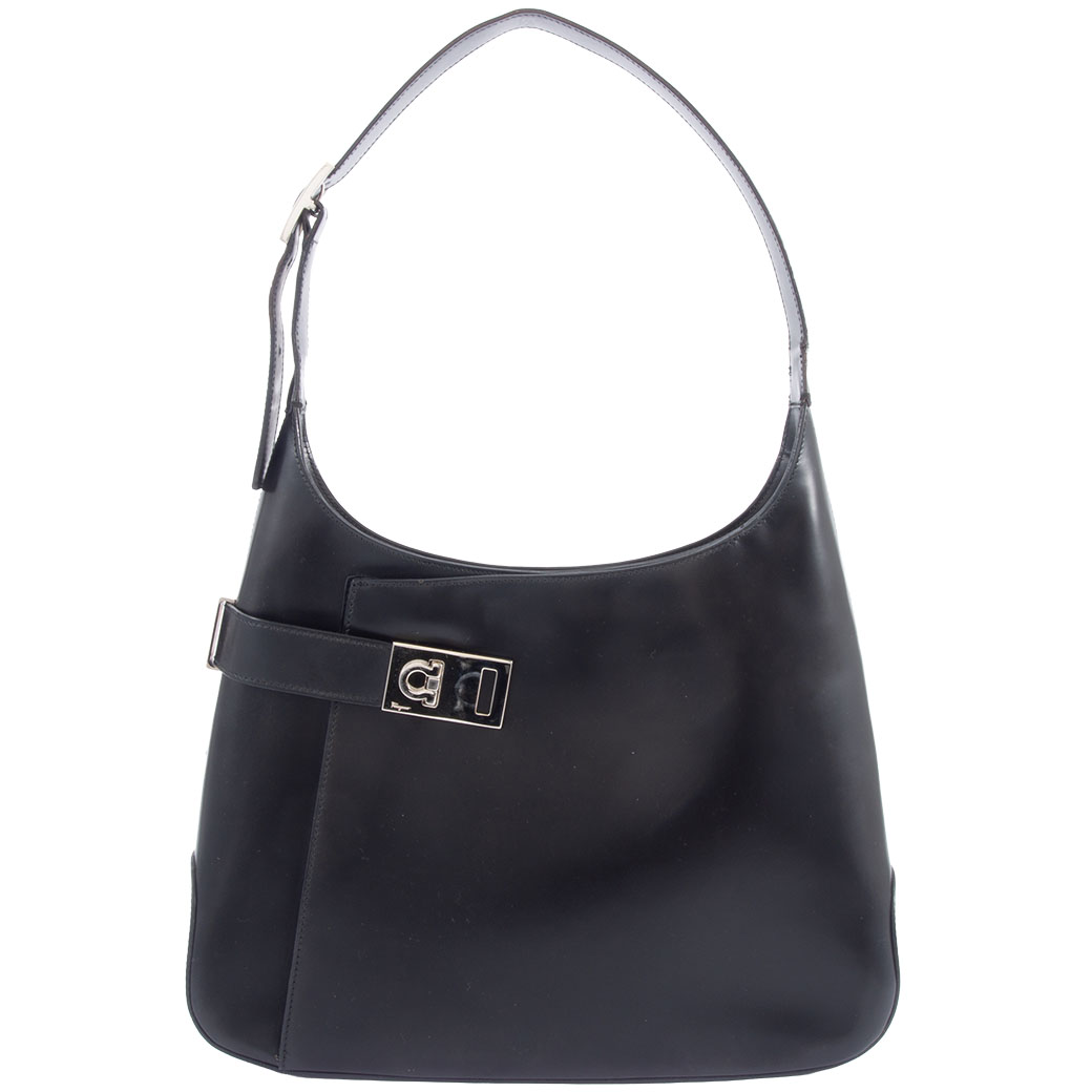 Salvatore Ferragamo サルヴァトーレフェラガモ ワンショルダーバッグ レザー ガンチーニ レディース ブラック FERRAGAMO（フェラガモ） バッグ レディース ブランド ショルダー