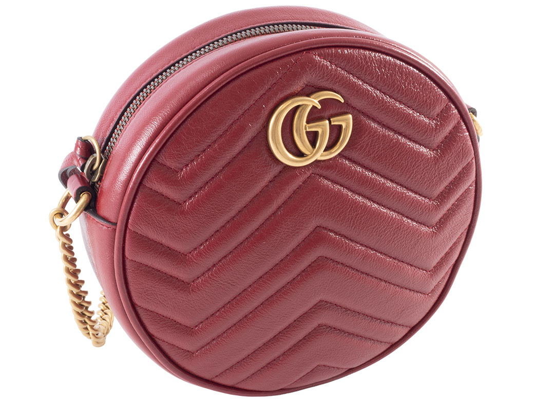 グッチ GGマーモント レザー チェーン ショルダーバッグ レッド 4618 GUCCI - グッチ GGマーモント レザー チェーン ショルダーバッグ
