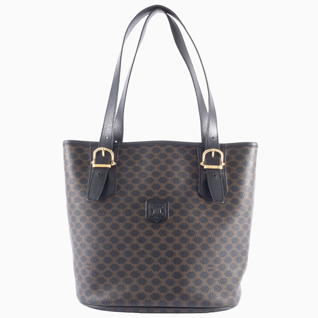 本物 セリーヌ CELINE Cマカダム ショルダーバッグ トートバッグ キャンバス レザー ブラック Macadam バッグ 中古 CELINE - セリーヌ CELINE Cマカダム トートバッグ バッグ キャンバス