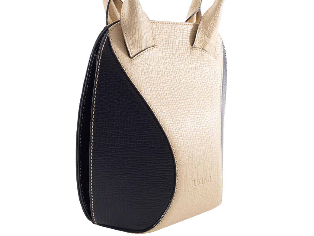 LOEWE（ロエベ） ヴィンテージ ハンドバッグ レザー クリームxブラック