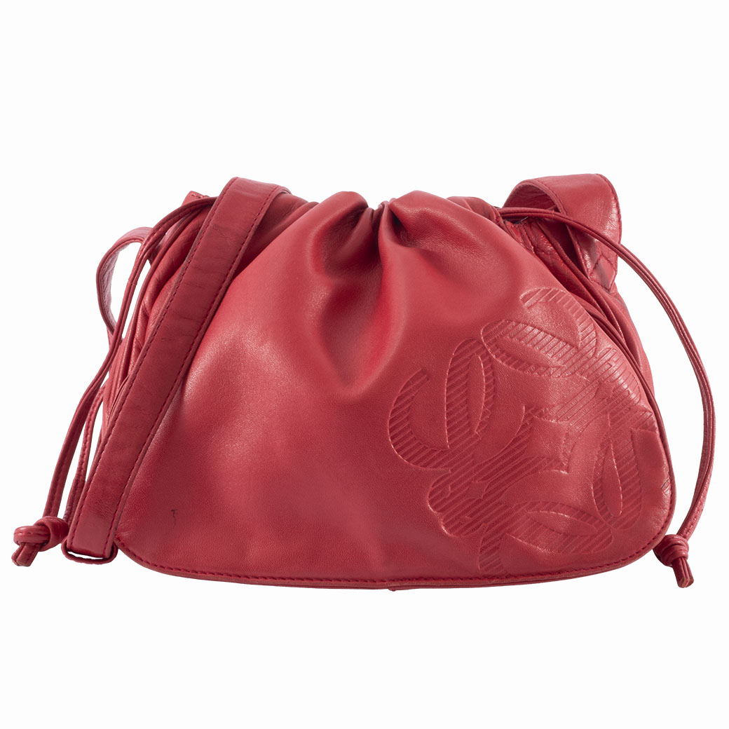 美品 LOEWE ロエベ ショルダーバッグ 巾着型 アナグラム レザー レッド ロエベ アナグラム ショルダーバッグ レザー レッド レディース