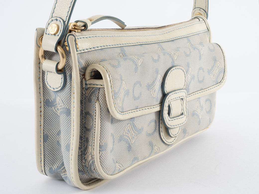 CELINE セリーヌ Cマカダム ショルダーバッグ キャンバス レディース [中古] CELINE（セリーヌ） Cマカダム ショルダーバッグ ネイビー キャンバス
