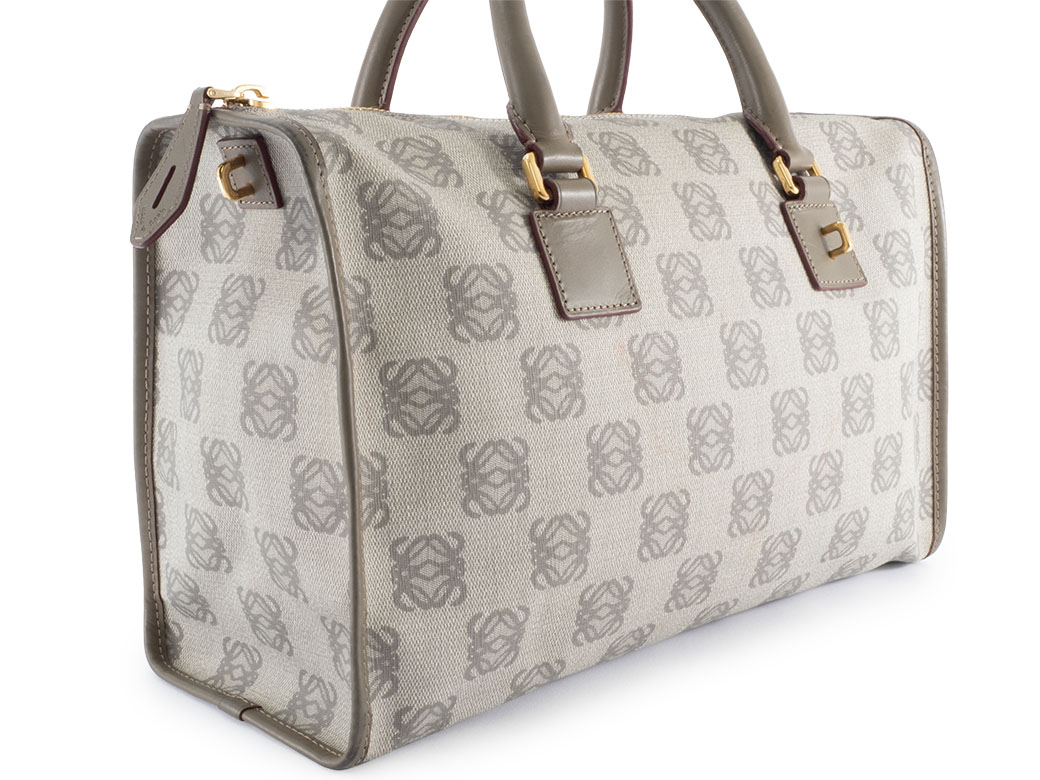 LOEWE（ロエベ） アナグラム ボストンバッグ PVCxレザー グレー