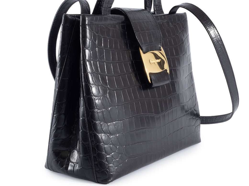 【ぴょん吉】Salvatore Ferragamo クロコダイル ブラック Salvatore Ferragamo(サルヴァトーレフェラガモ) / クロコ型押し
