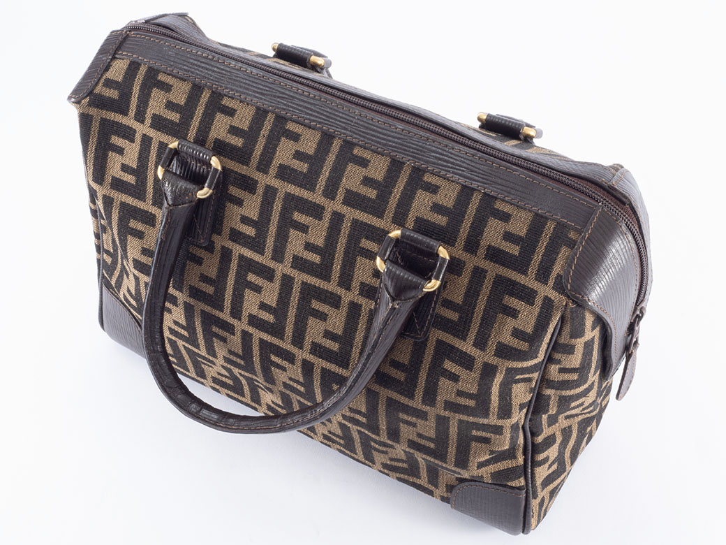 FENDI（フェンディ） ズッカ ハンドバッグ キャンバスxレザー ベージュ