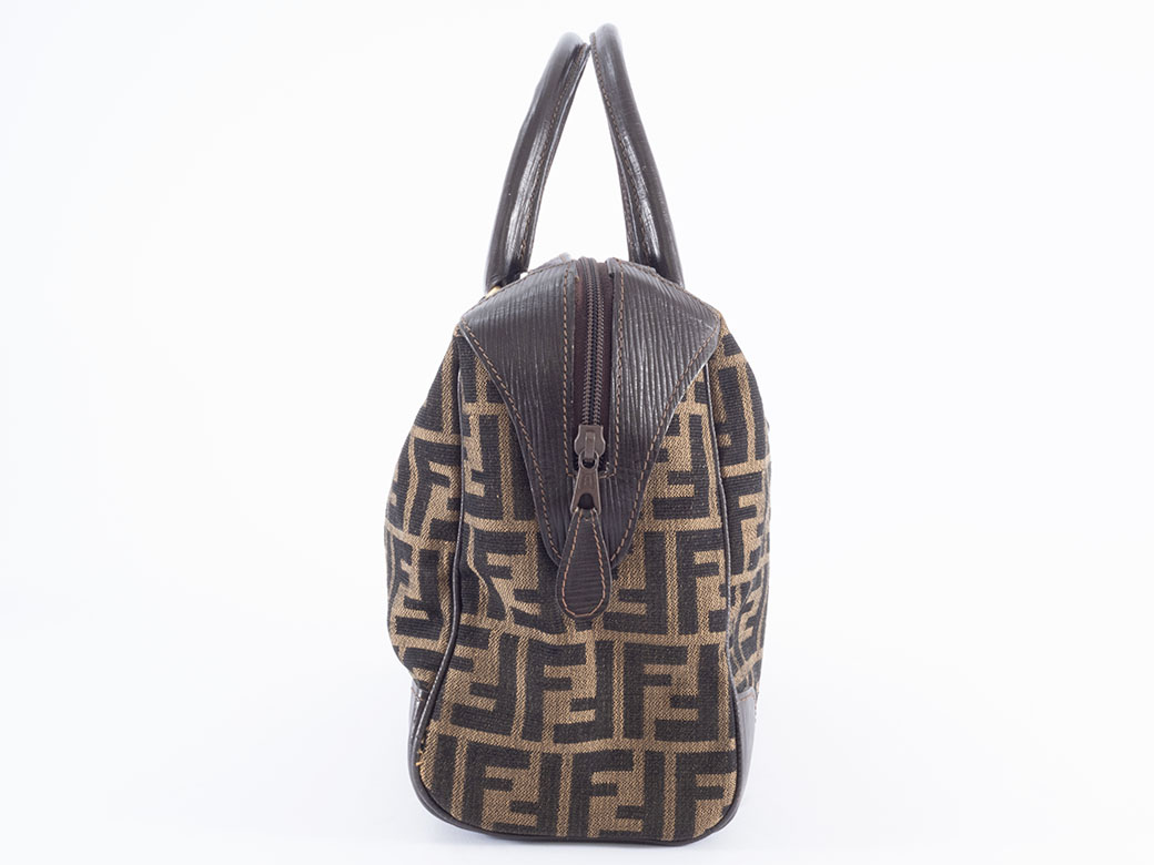 FENDI（フェンディ） ズッカ ハンドバッグ キャンバスxレザー ベージュ