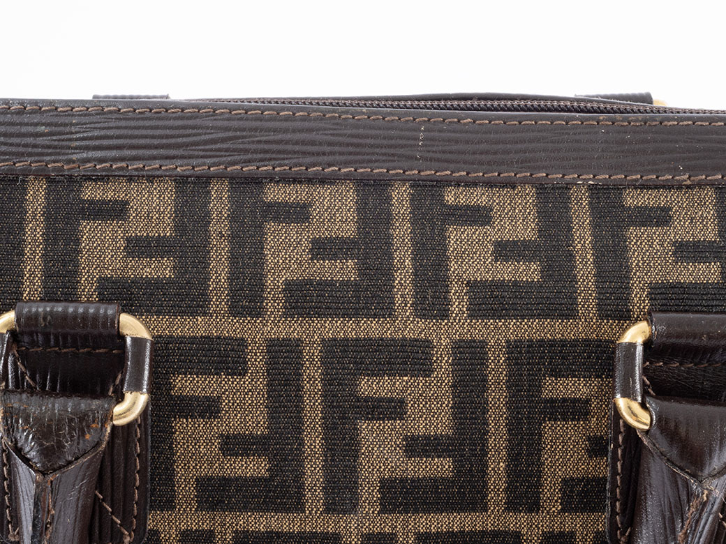 FENDI（フェンディ） ズッカ ハンドバッグ キャンバスxレザー ベージュ