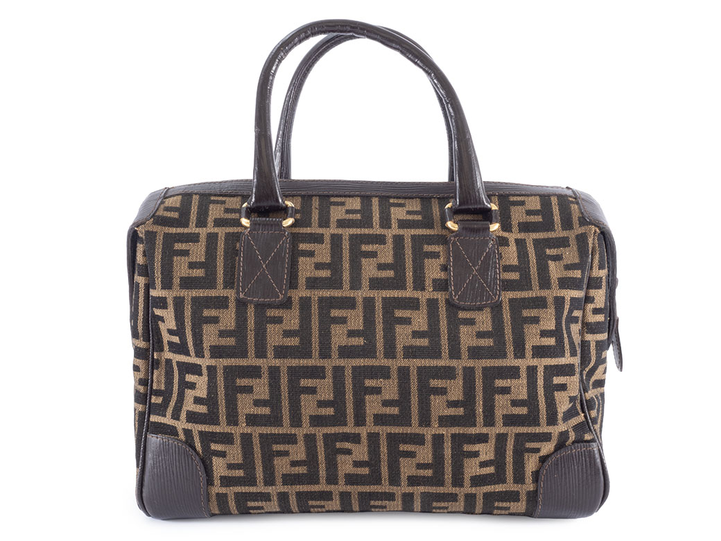 FENDI（フェンディ） ズッカ ハンドバッグ キャンバスxレザー ベージュ