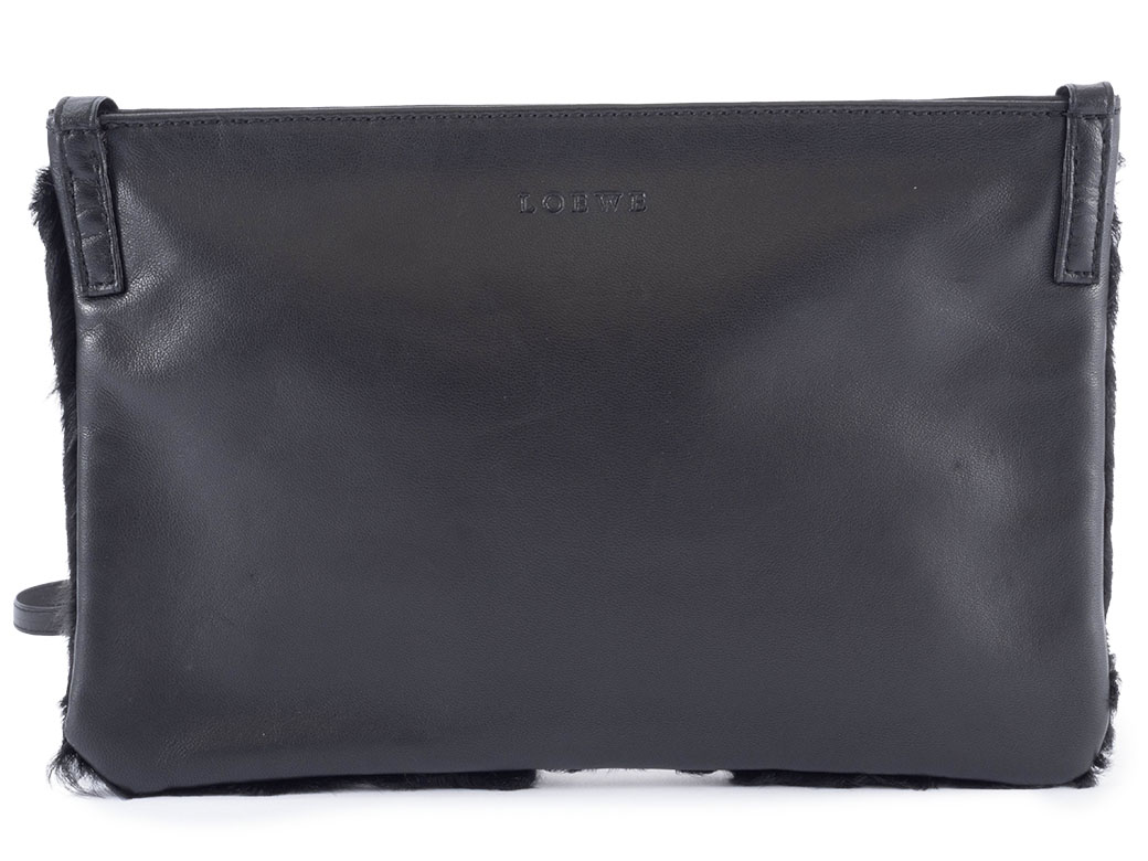 LOEWE（ロエベ） ファー ショルダーバッグ ファーxレザー ブラック