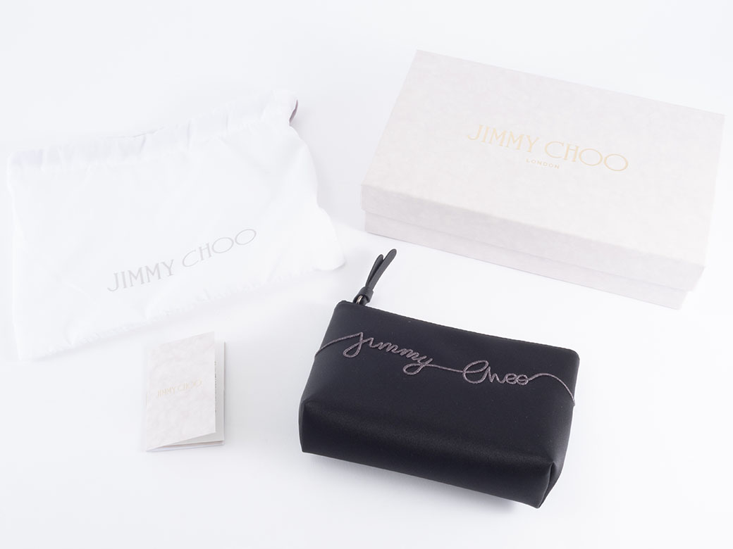 JIMMY CHOO（ジミーチュウ） サテン ロゴ ポーチ 小物入れ ブラック