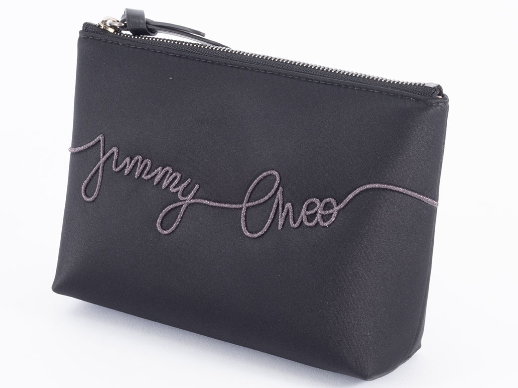 ■未使用級■ジミーチュウ クラッチバッグ ポーチ グラデーション JC ロゴ JIMMY CHOO（ジミーチュウ） サテン ロゴ ポーチ 小物入れ ブラック