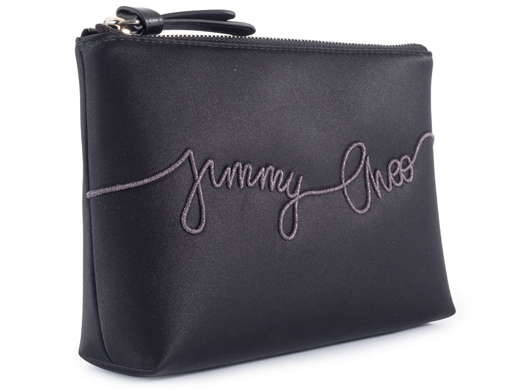 JIMMY CHOO（ジミーチュウ） サテン ロゴ ポーチ 小物入れ ブラック
