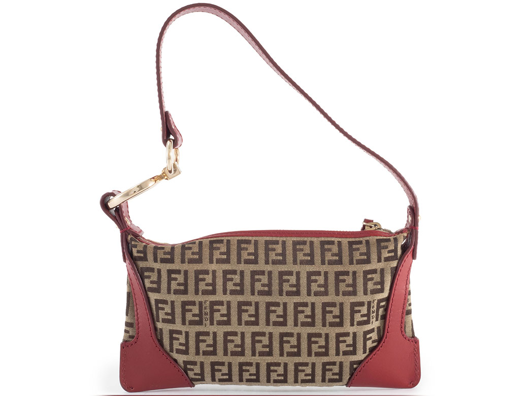 美品✨フェンディ アクセサリーポーチ ズッキーノ ミニバッグ レッド FENDI（フェンディ） バッグ ズッカ ズッキーノ レッド ベージュ