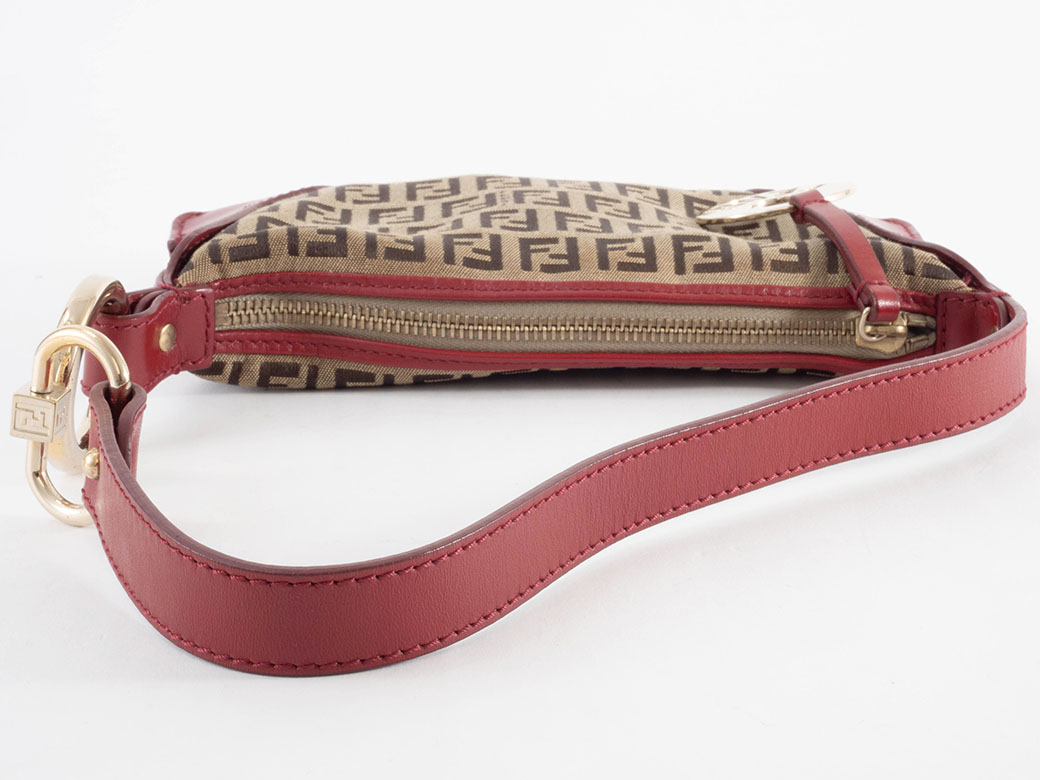 美品✨フェンディ アクセサリーポーチ ズッキーノ ミニバッグ レッド FENDI（フェンディ） バッグ ズッカ ズッキーノ レッド ベージュ