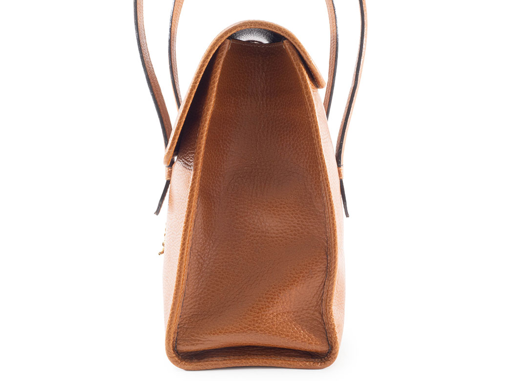 セリーヌ チェーンロック ハンドバッグ F/09 レザー ブラウン