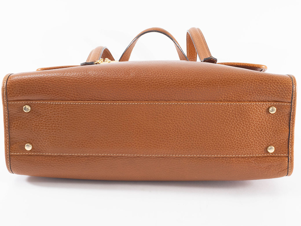 セリーヌ チェーンロック ハンドバッグ F/09 レザー ブラウン