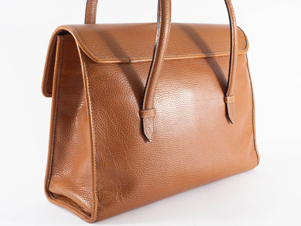 セリーヌ チェーンロック ハンドバッグ F/09 レザー ブラウン