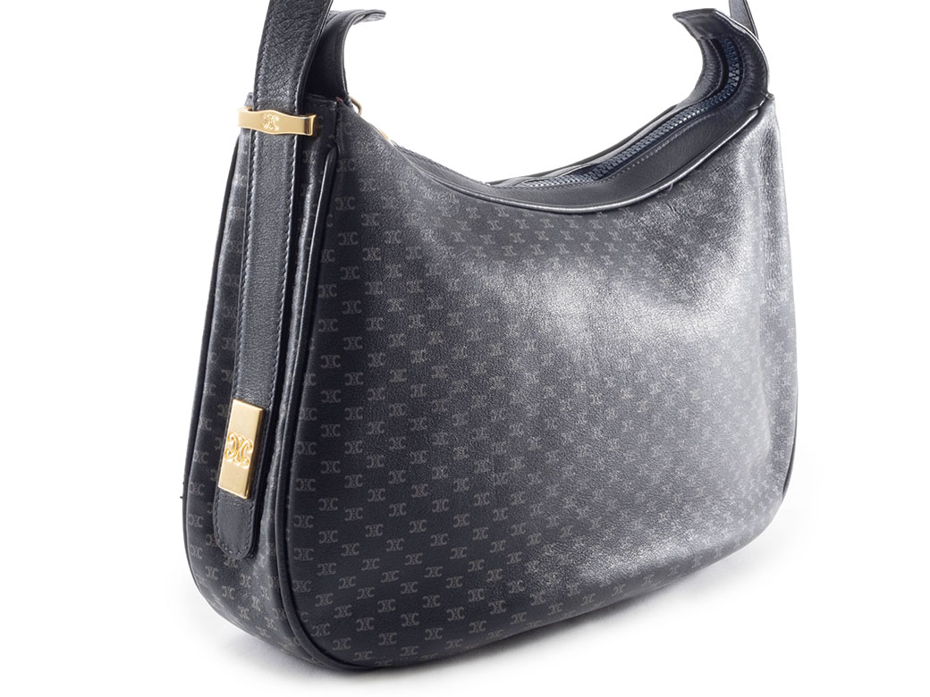 美品　セリーヌ　マカダム　ブラゾン　斜め掛け　レザー　ショルダーバッグ CELINE セリーヌ マカダム ブラゾン型押し フロントベルト PVC×レザー