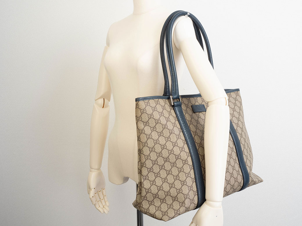 グッチ GGスプリーム トートバッグ 114288 レザー ベージュxブルー