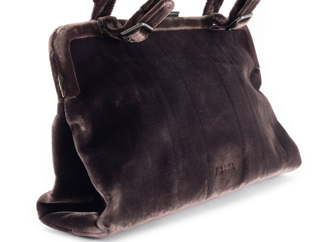 PRADA（プラダ） バッグ 中古 がま口 ハンドバッグ ベロア ダーク