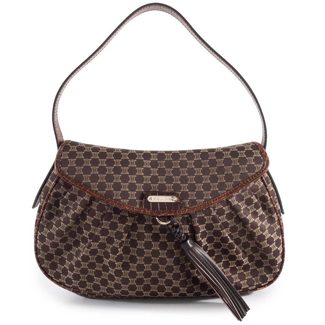 セリーヌ ショルダーバッグ キャンバス レザー ダークブラウン