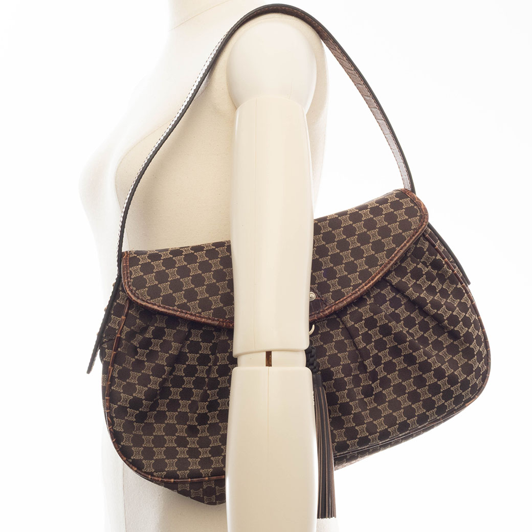 セリーヌ ショルダーバッグ キャンバス レザー ダークブラウン