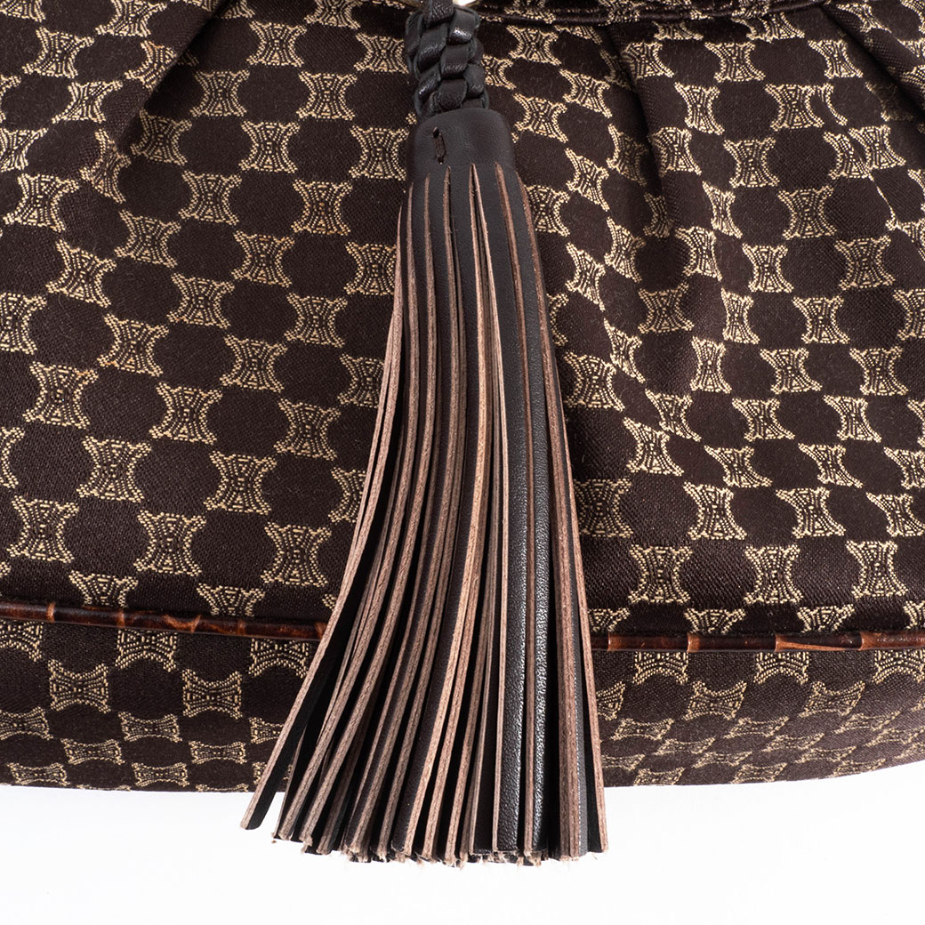 セリーヌ ショルダーバッグ キャンバス レザー ダークブラウン