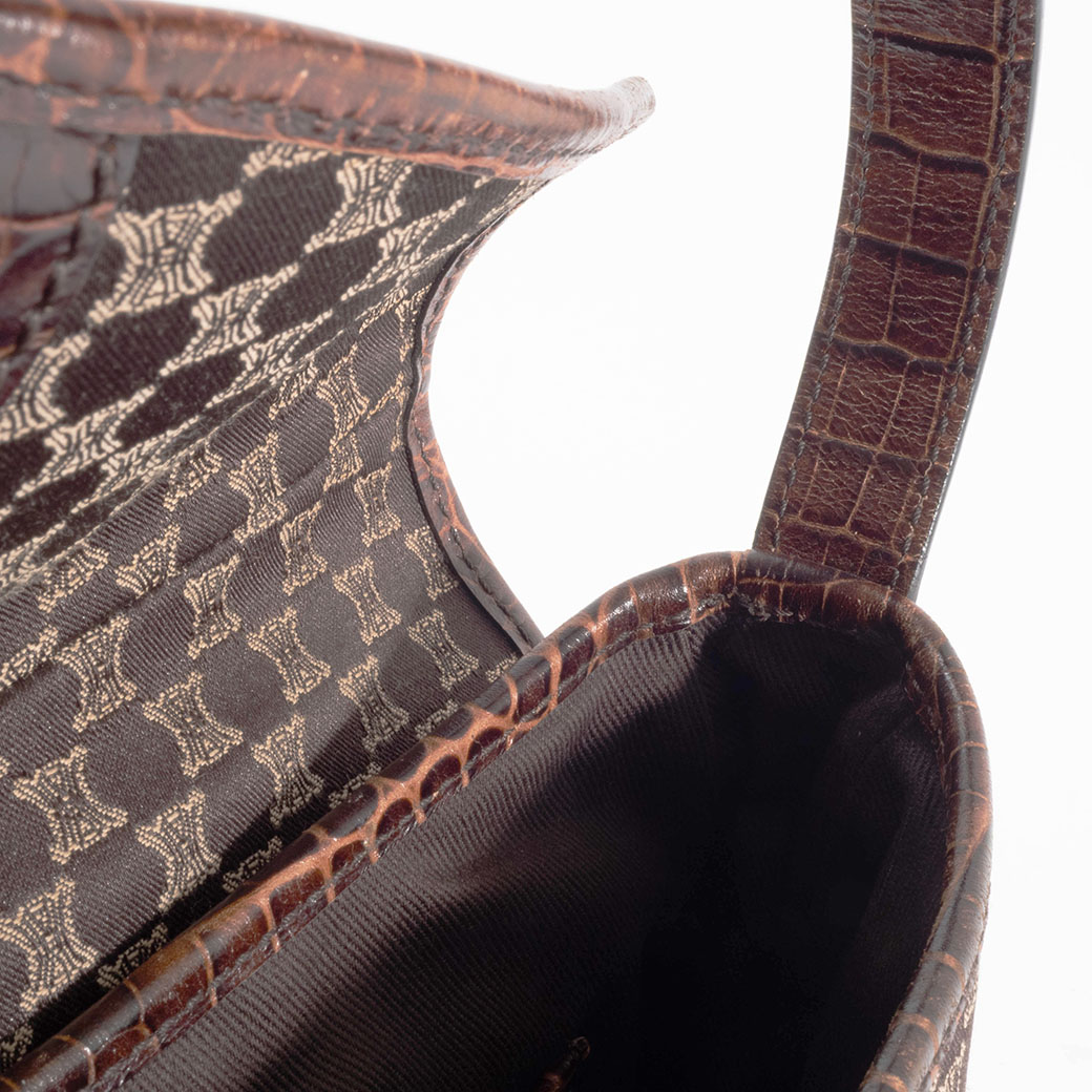 セリーヌ ショルダーバッグ キャンバス レザー ダークブラウン