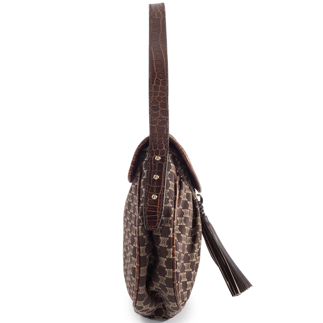 セリーヌ ショルダーバッグ キャンバス レザー ダークブラウン