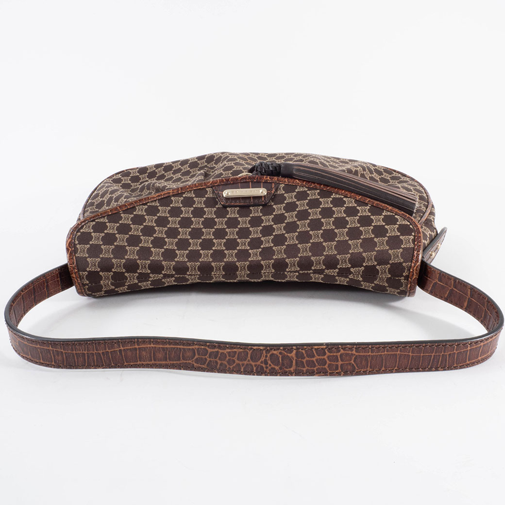 セリーヌ ショルダーバッグ キャンバス レザー ダークブラウン