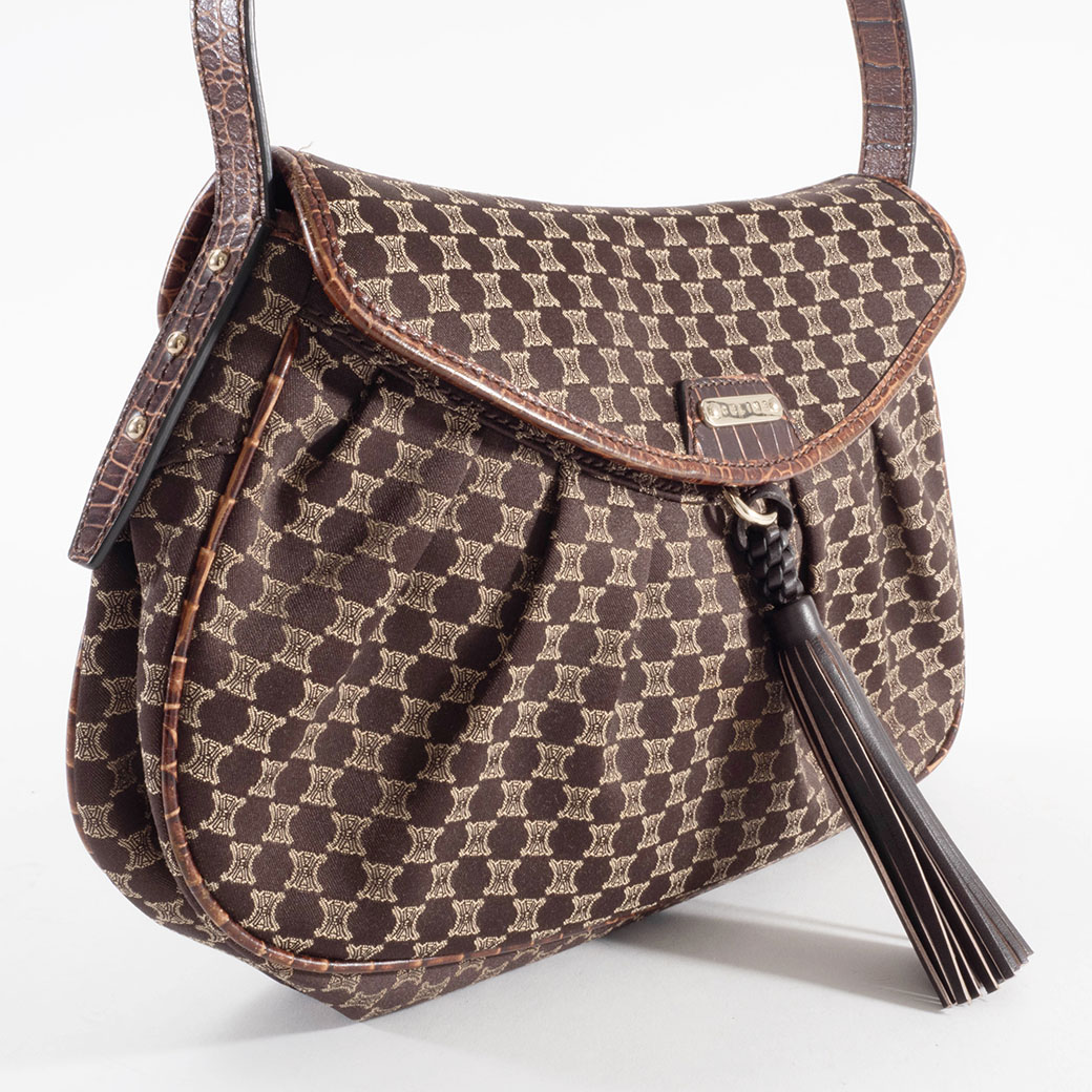 セリーヌ ショルダーバッグ キャンバス レザー ダークブラウン