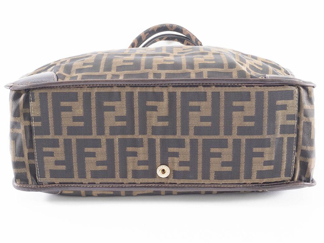 美品 フェンディ ハンドバッグ ミニトート ズッカ キャンバス レザー ベージュ FENDI ズッカ柄 ミニ トートバッグ キャンバス レザー