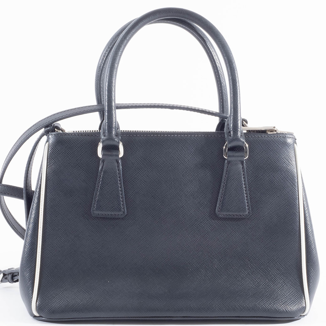 ネイビー/ホワイト ストライプ ハンドバッグ　ショルダー　サフィアーノ　ガレリア プラダガレリアサフィアーノレザーハンドショルダーバッグ2way