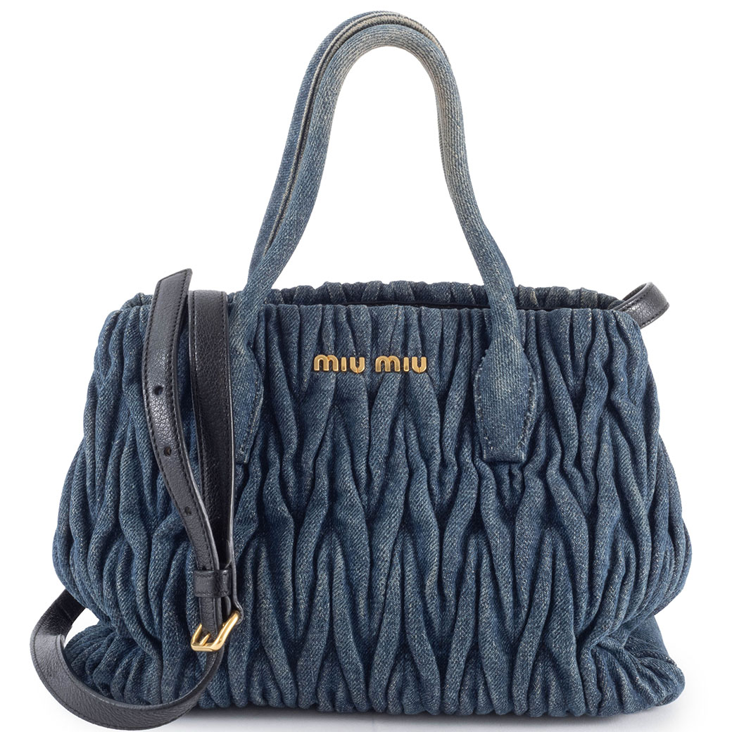 【極美品】ミュウミュウ　ハンドバッグ　マテラッセ　2way デニム　ブルー ミュウミュウ デニムマテラッセ ハンドバッグ RN1069 ブルー