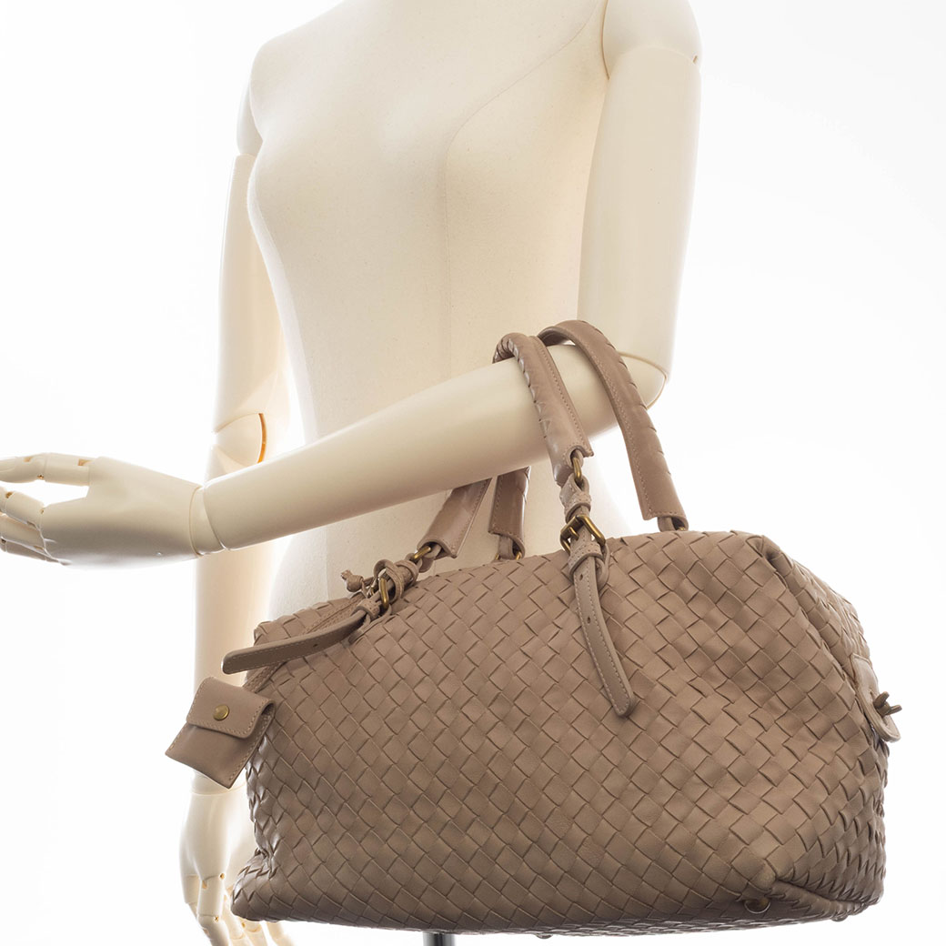 ボッテガ ヴェネタ　イントレチャート　ミニボストンバッグ　ハンドバッグ　ベージュ BOTTEGA VENETA（ボッテガ・ヴェネタ） イントレチャート ミニボストン