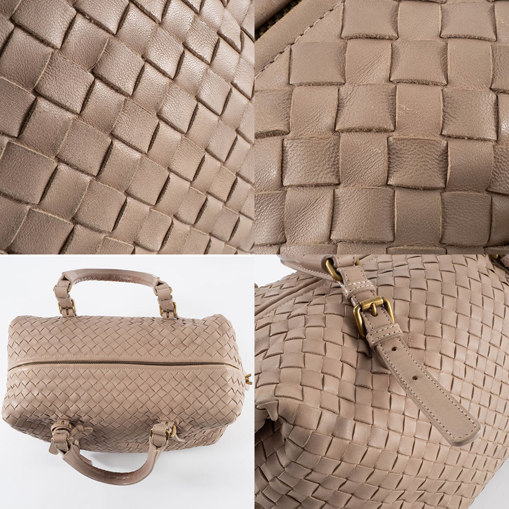 ボッテガ ヴェネタ　イントレチャート　ミニボストンバッグ　ハンドバッグ　ベージュ BOTTEGA VENETA（ボッテガ・ヴェネタ） イントレチャート ミニボストン