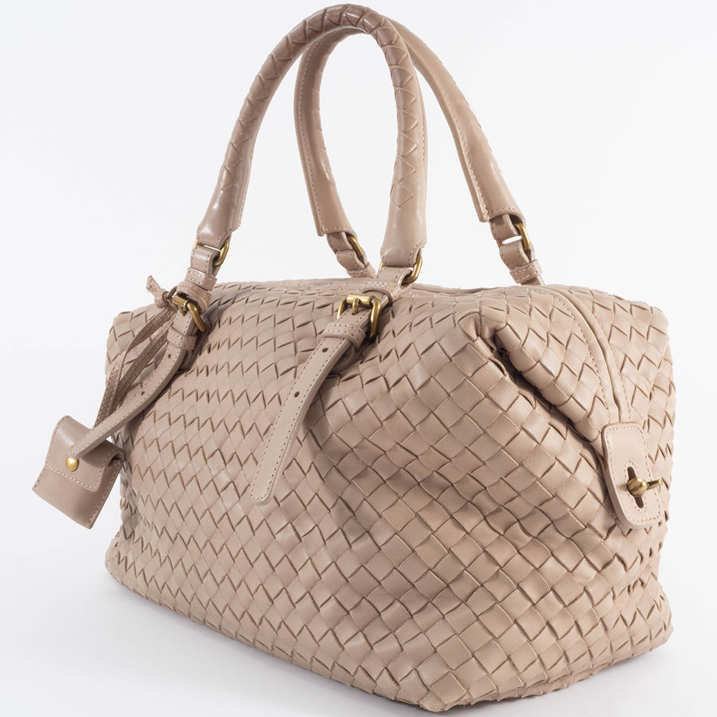 ボッテガヴェネタ ボストンバッグ ランウェイ イントレチャート ブラウン 美品 BOTTEGA VENETA（ボッテガ・ヴェネタ） イントレチャート ミニボストン