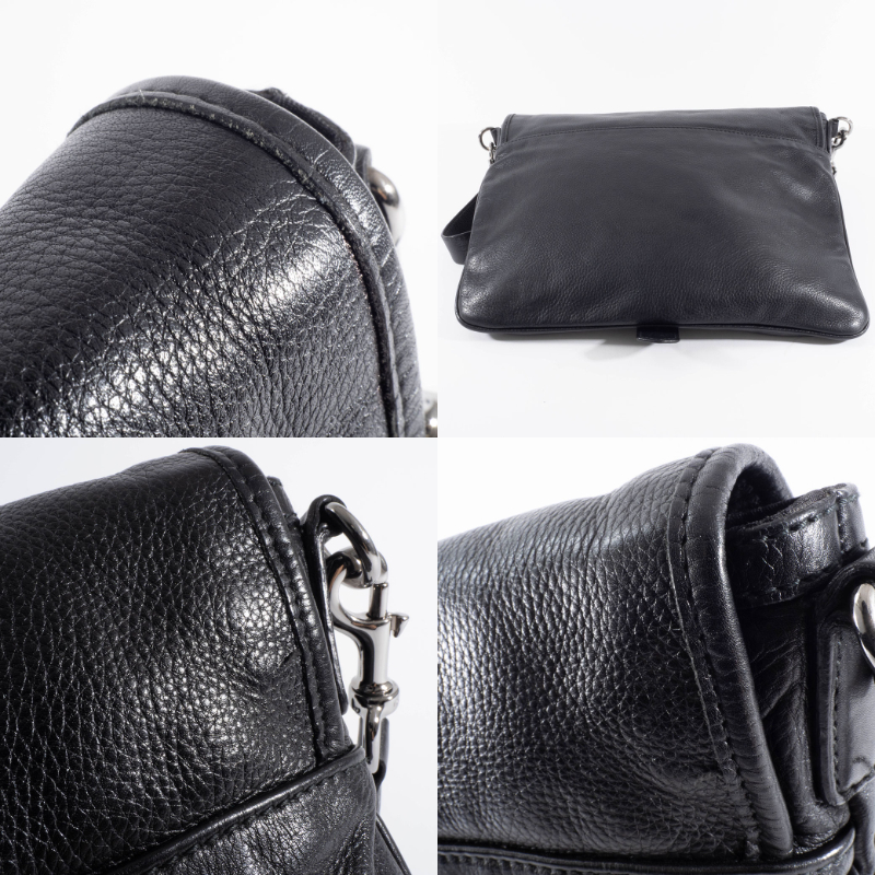 GUCCI ブラック レザー ショルダーバッグ グッチ GUCCI バッグ 中古 メンズ ショルダー レザー 180686 ブラック