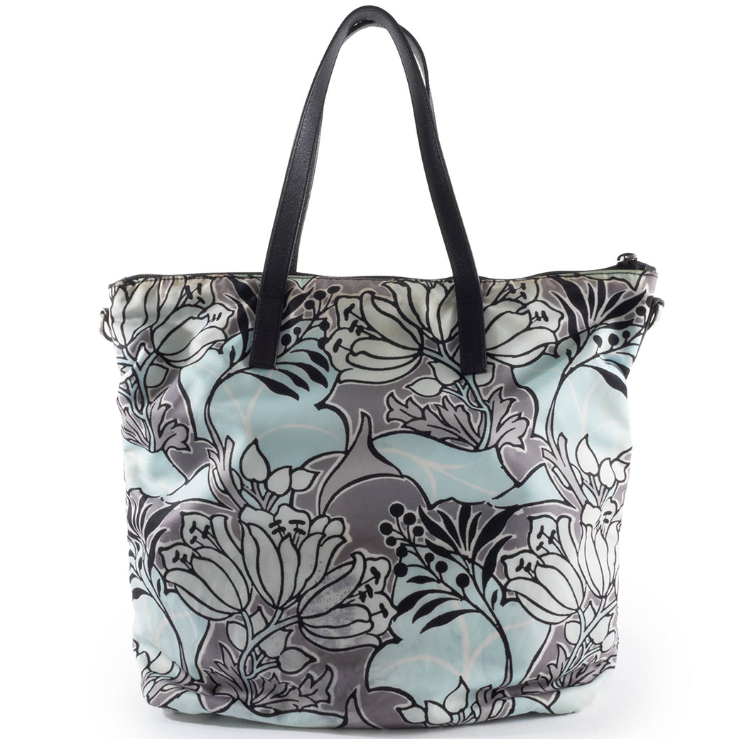 プラダ ナイロン 花柄 トートバッグ BR4696 ナイロンxレザー ブルーx