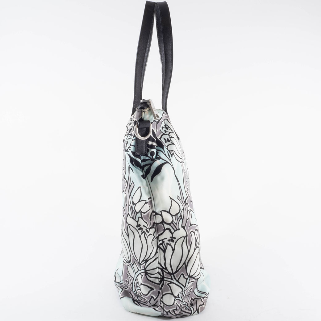 プラダ ナイロン 花柄 トートバッグ BR4696 ナイロンxレザー ブルーx