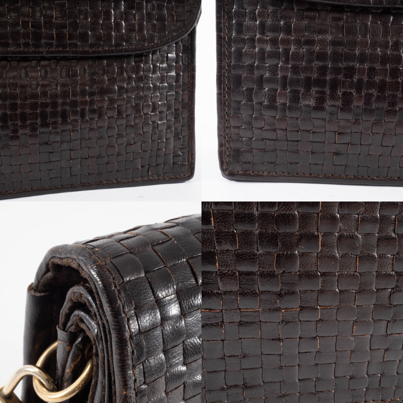 FENDI 編み込み レザー ショルダーバッグ フェンディ 編み込みレザー ショルダーバッグ ブラウン レディース